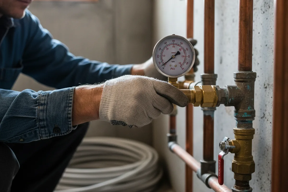 Pressure testing a repaired line during Water Line Repair in Adena